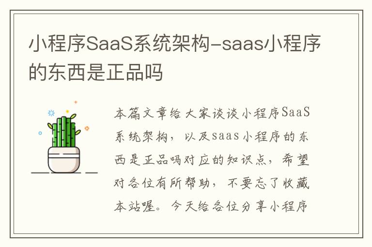 小程序SaaS系统架构-saas小程序的东西是正品吗