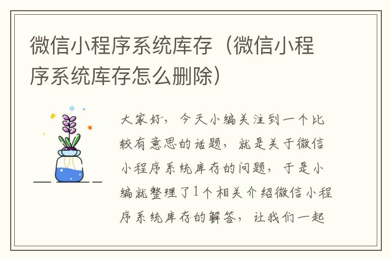 微信小程序系统库存（微信小程序系统库存怎么删除）