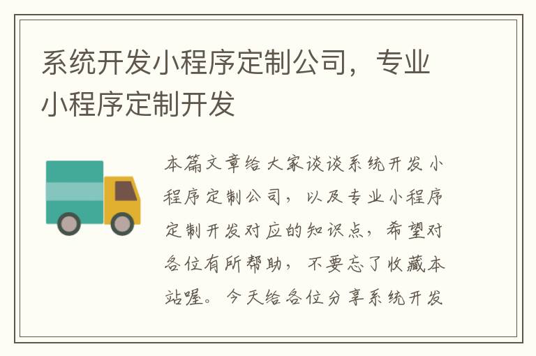 系统开发小程序定制公司，专业小程序定制开发