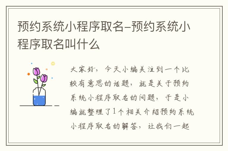 预约系统小程序取名-预约系统小程序取名叫什么