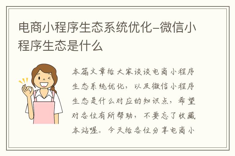 电商小程序生态系统优化-微信小程序生态是什么