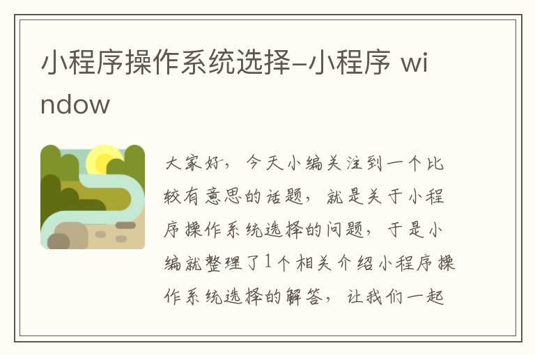 小程序操作系统选择-小程序 window