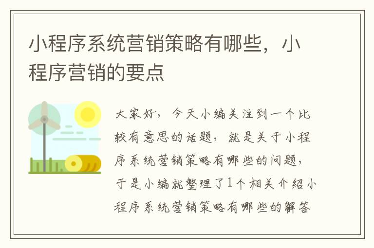 小程序系统营销策略有哪些，小程序营销的要点