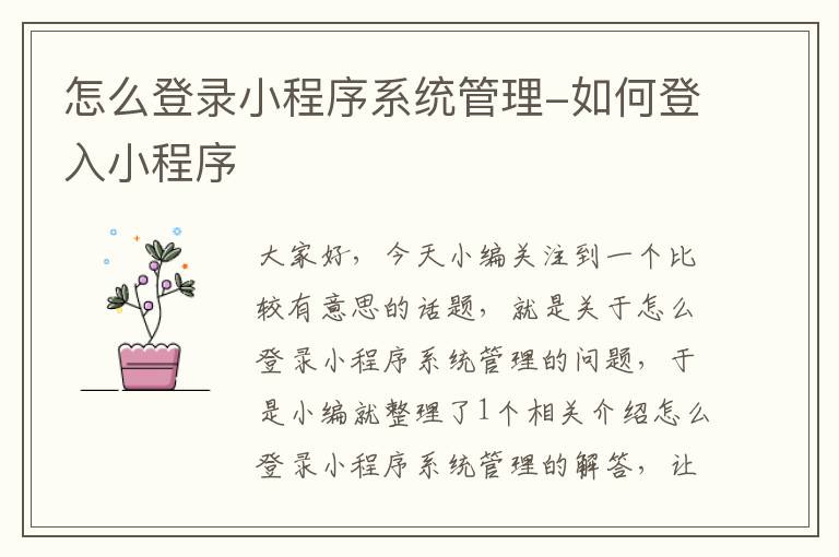 怎么登录小程序系统管理-如何登入小程序