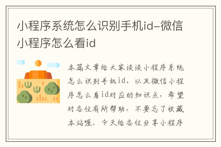 小程序系统怎么识别手机id-微信小程序怎么看id