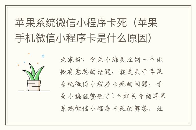 苹果系统微信小程序卡死（苹果手机微信小程序卡是什么原因）