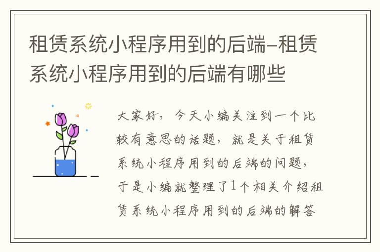 租赁系统小程序用到的后端-租赁系统小程序用到的后端有哪些