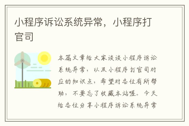 小程序诉讼系统异常，小程序打官司