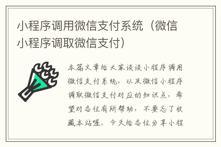 小程序调用微信支付系统（微信小程序调取微信支付）