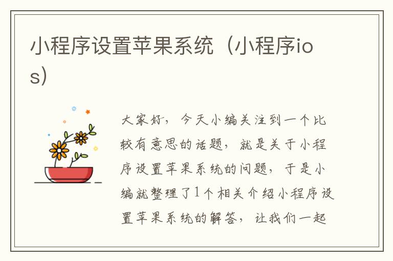 小程序设置苹果系统（小程序ios）