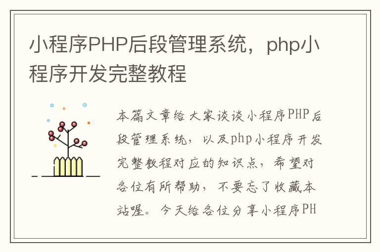 小程序PHP后段管理系统，php小程序开发完整教程