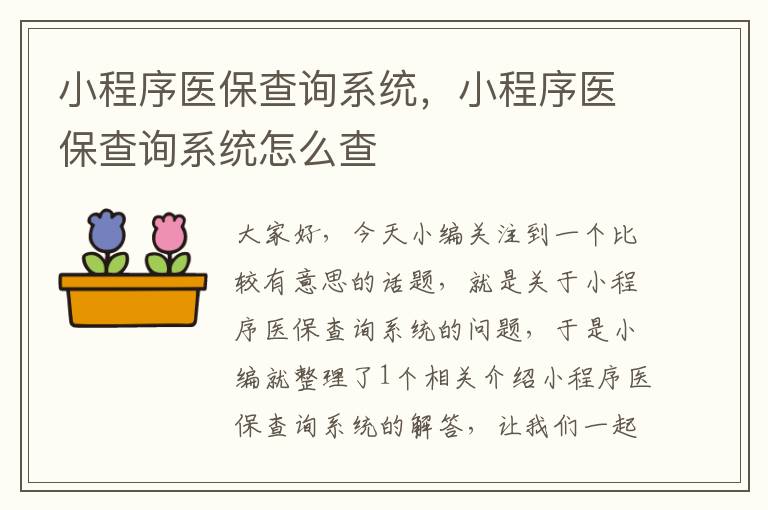 小程序医保查询系统，小程序医保查询系统怎么查