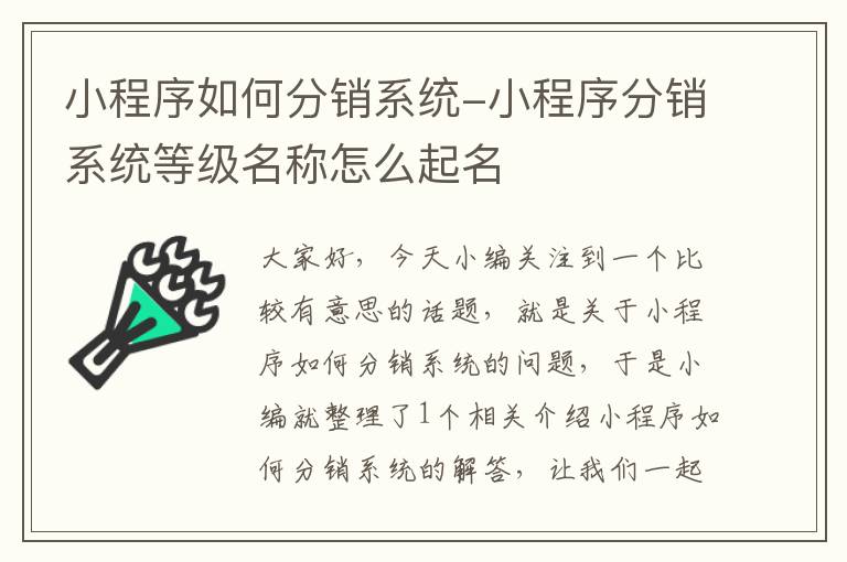 小程序如何分销系统-小程序分销系统等级名称怎么起名