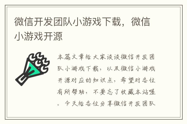 微信开发团队小游戏下载，微信小游戏开源