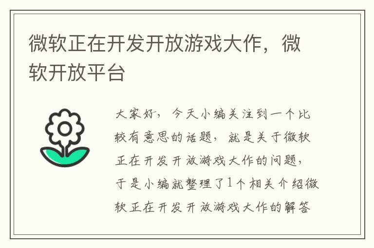 微软正在开发开放游戏大作，微软开放平台