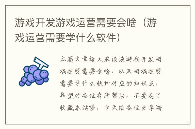 游戏开发游戏运营需要会啥（游戏运营需要学什么软件）