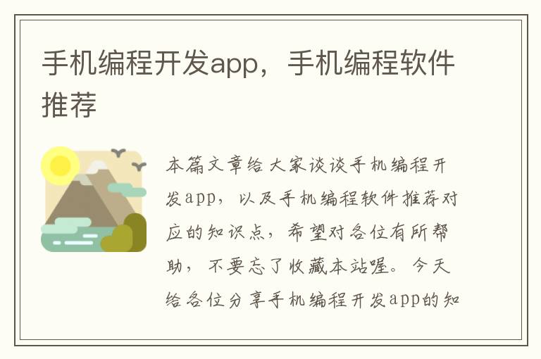 手机编程开发app，手机编程软件推荐