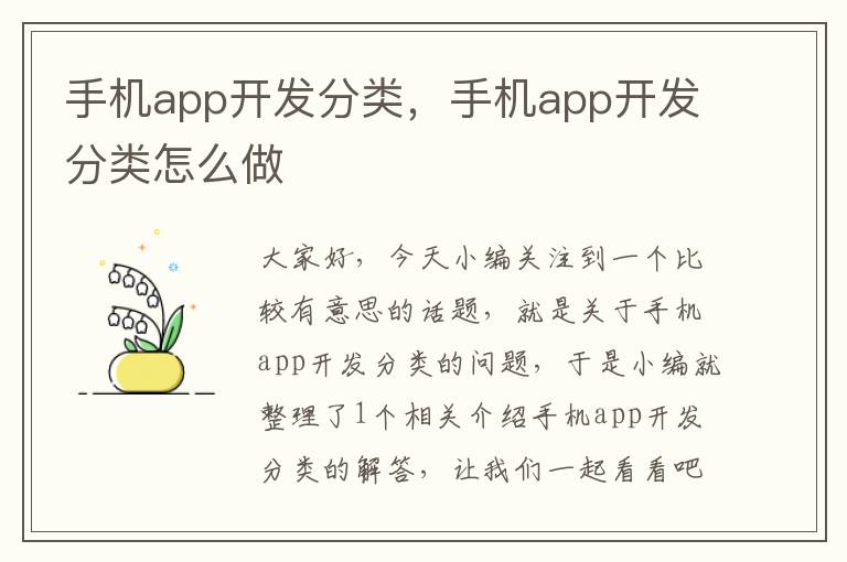 手机app开发分类，手机app开发分类怎么做