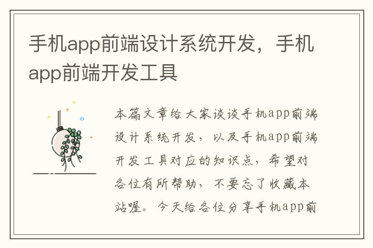 手机app前端设计系统开发，手机app前端开发工具