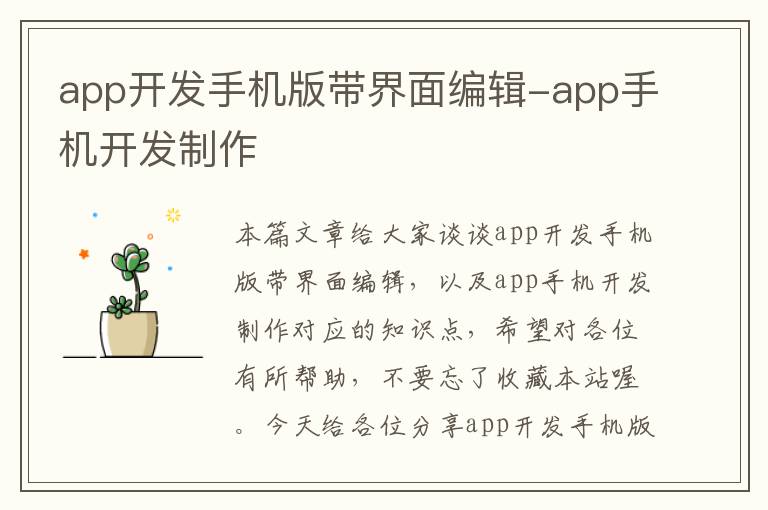 app开发手机版带界面编辑-app手机开发制作