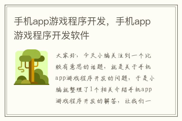 手机app游戏程序开发，手机app游戏程序开发软件