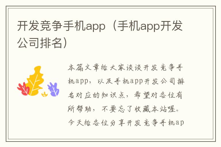 开发竞争手机app（手机app开发公司排名）