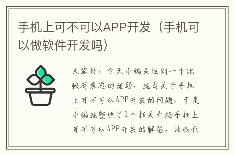 手机上可不可以APP开发（手机可以做软件开发吗）