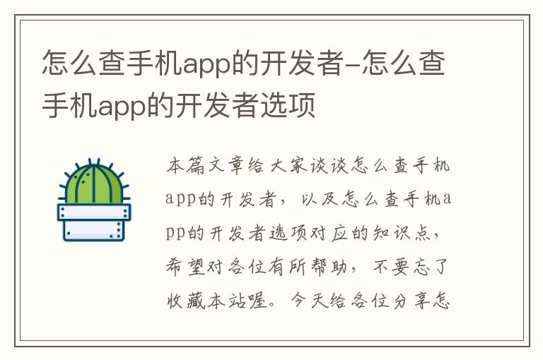 怎么查手机app的开发者-怎么查手机app的开发者选项