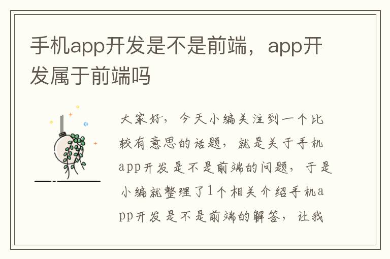 手机app开发是不是前端，app开发属于前端吗