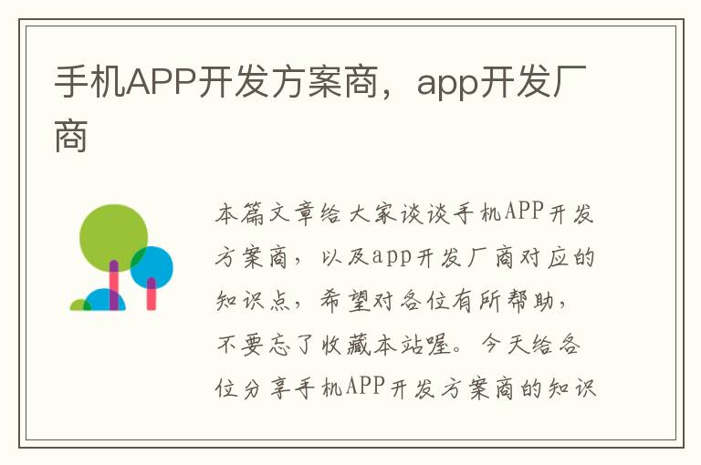 手机APP开发方案商，app开发厂商