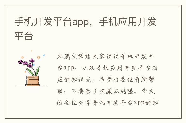 手机开发平台app，手机应用开发平台