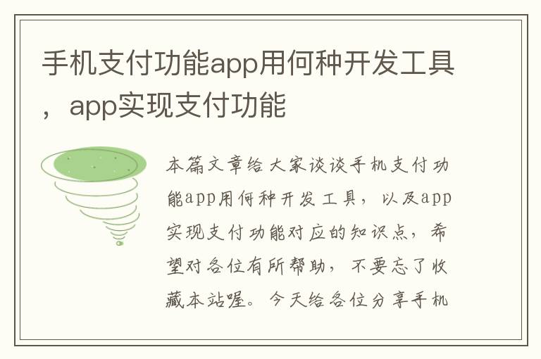 手机支付功能app用何种开发工具，app实现支付功能