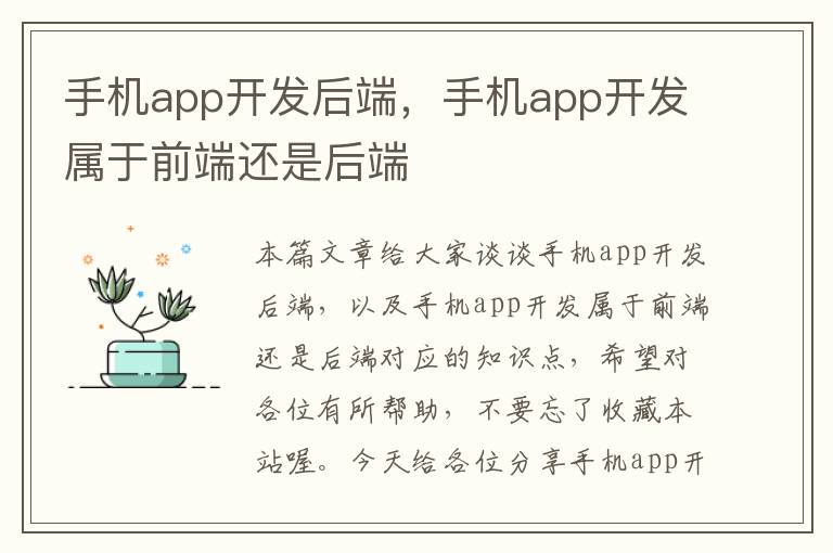 手机app开发后端，手机app开发属于前端还是后端