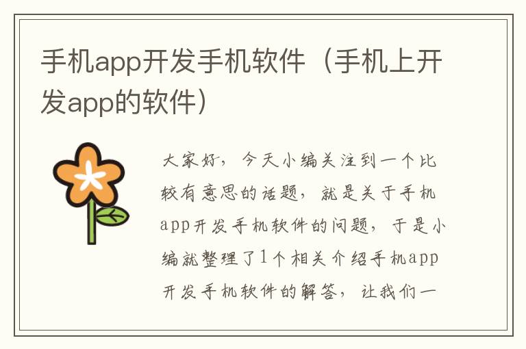 手机app开发手机软件（手机上开发app的软件）