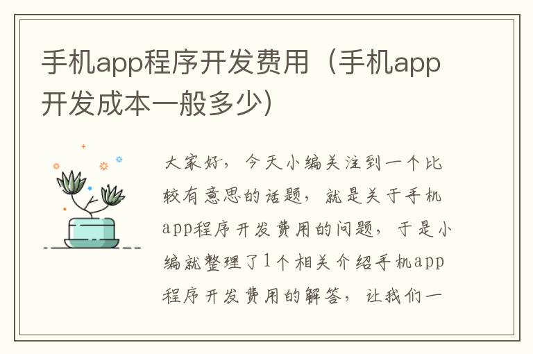 手机app程序开发费用（手机app开发成本一般多少）