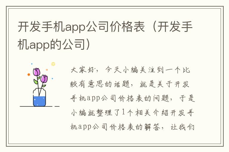 开发手机app公司价格表（开发手机app的公司）