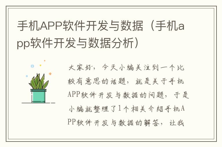 手机APP软件开发与数据（手机app软件开发与数据分析）