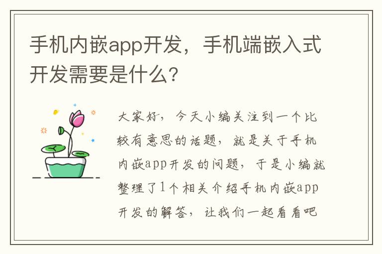 手机内嵌app开发，手机端嵌入式开发需要是什么?