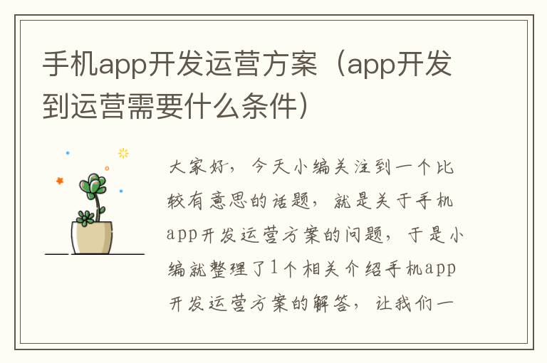 手机app开发运营方案（app开发到运营需要什么条件）