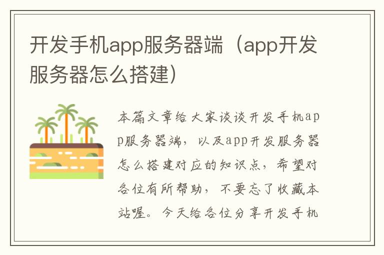 开发手机app服务器端（app开发服务器怎么搭建）