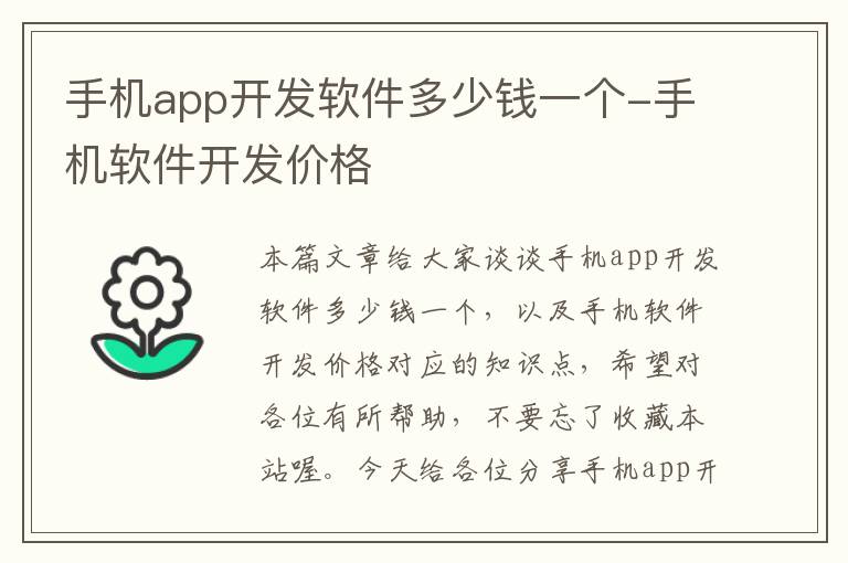 手机app开发软件多少钱一个-手机软件开发价格