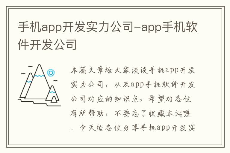 手机app开发实力公司-app手机软件开发公司