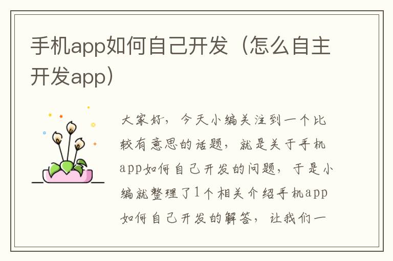 手机app如何自己开发（怎么自主开发app）