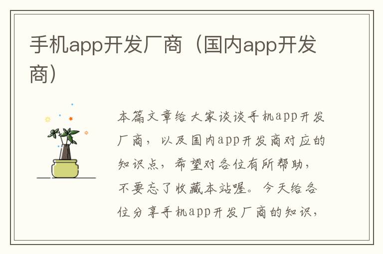 手机app开发厂商（国内app开发商）