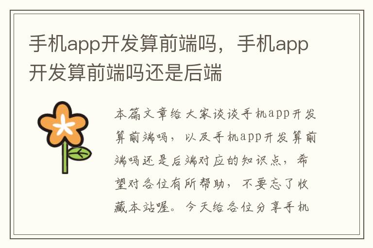 手机app开发算前端吗，手机app开发算前端吗还是后端