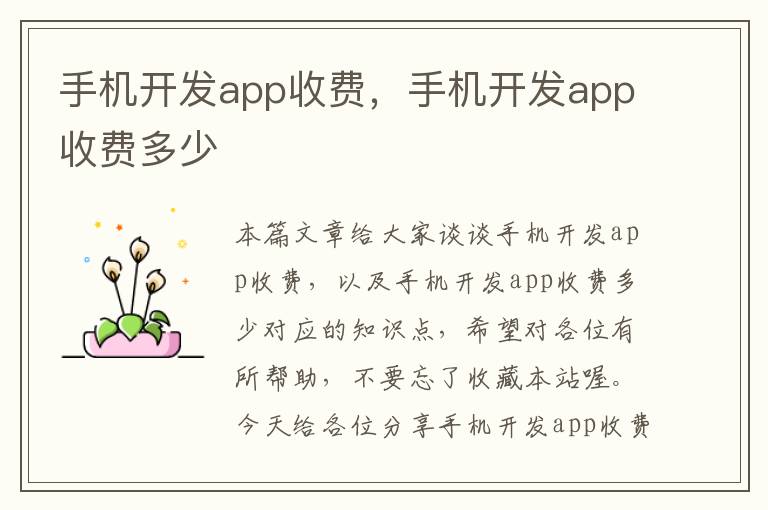 手机开发app收费，手机开发app收费多少