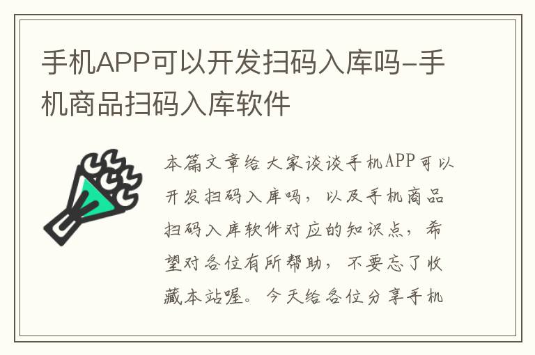 手机APP可以开发扫码入库吗-手机商品扫码入库软件