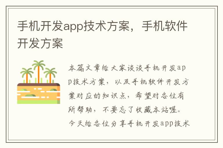 手机开发app技术方案，手机软件开发方案