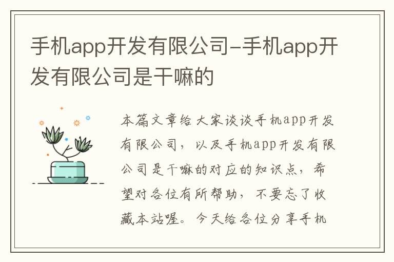 手机app开发有限公司-手机app开发有限公司是干嘛的