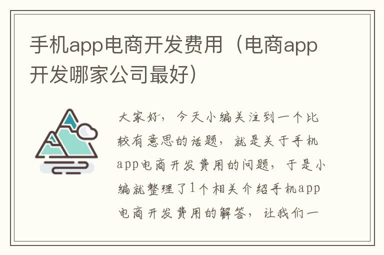 手机app电商开发费用（电商app开发哪家公司最好）